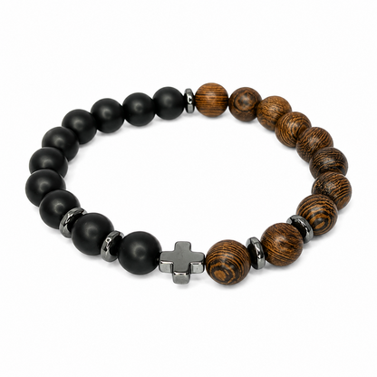 Wooden & Matte Onyx Bead Bracelet for Men & Boys