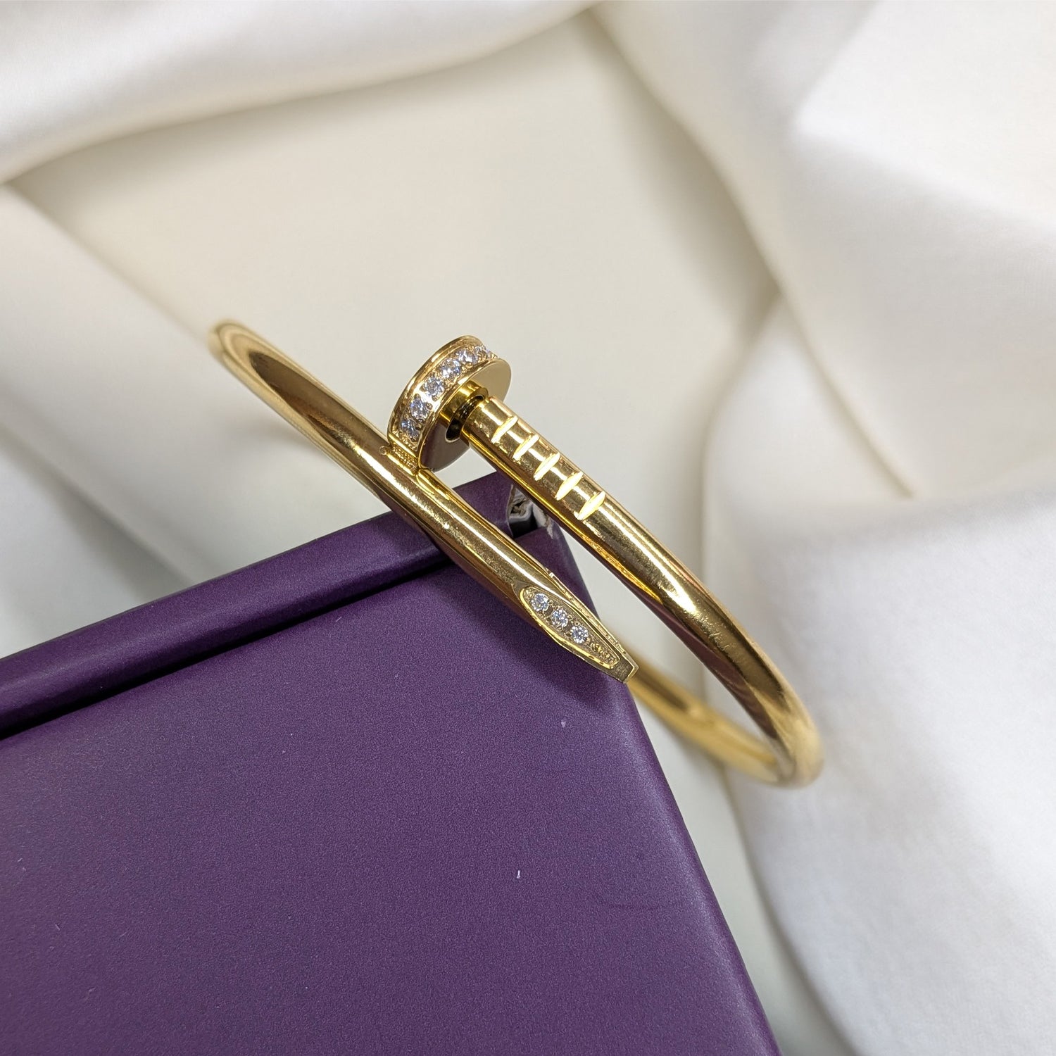 18K Gold Plated Nail With American Diamond Bracelet (Anti Tarnish)