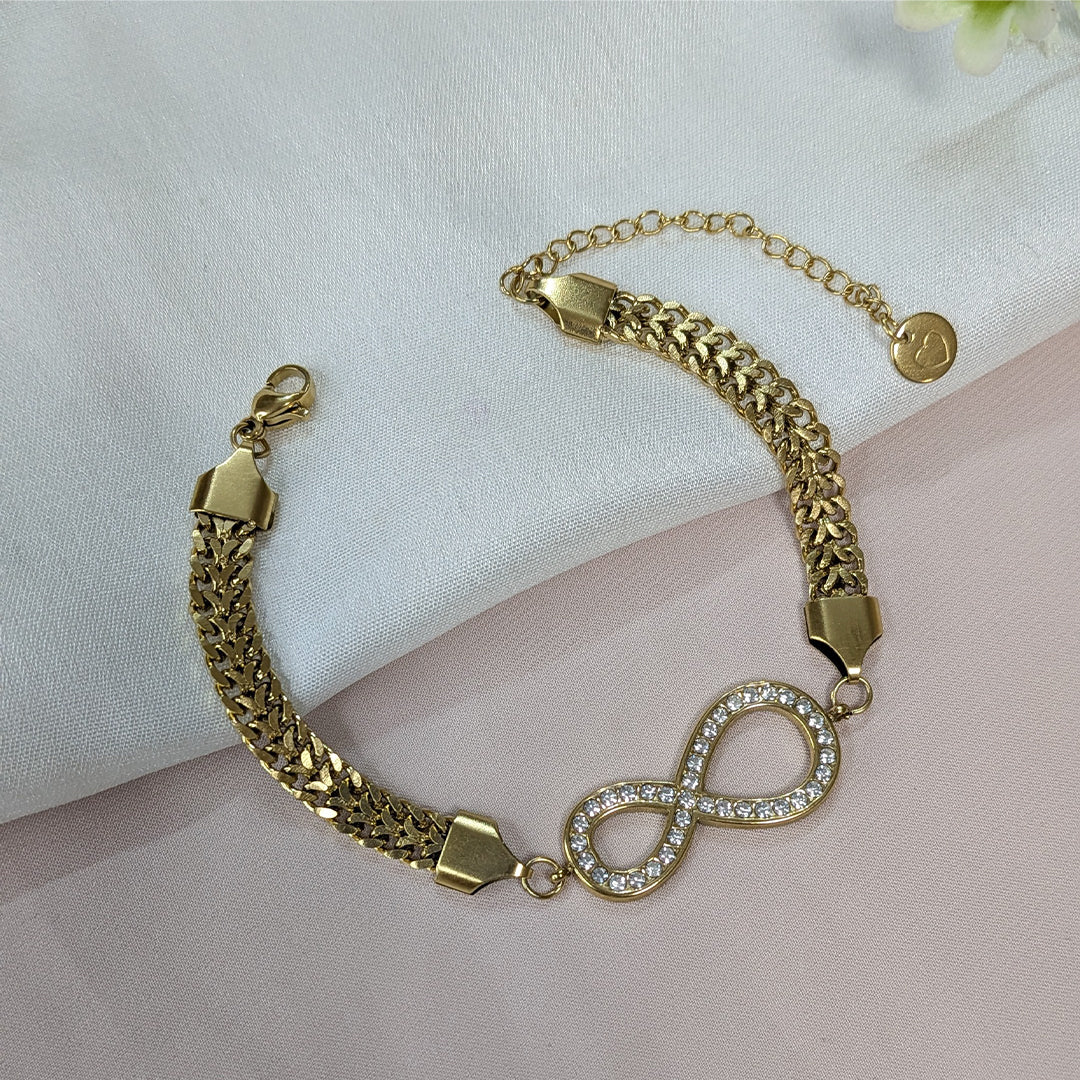 Gold PLated Elegant Diamond Cube Infinity Bracelet For Girls & Women (Anti-Tarnish)