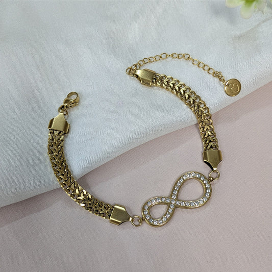 Gold PLated Elegant Diamond Cube Infinity Bracelet For Girls & Women (Anti-Tarnish)