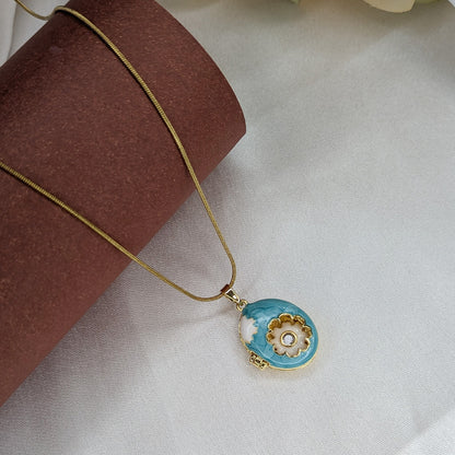 Openable Charming Floral Enamel Oval Locket with Crystal Accent For Girls & Women