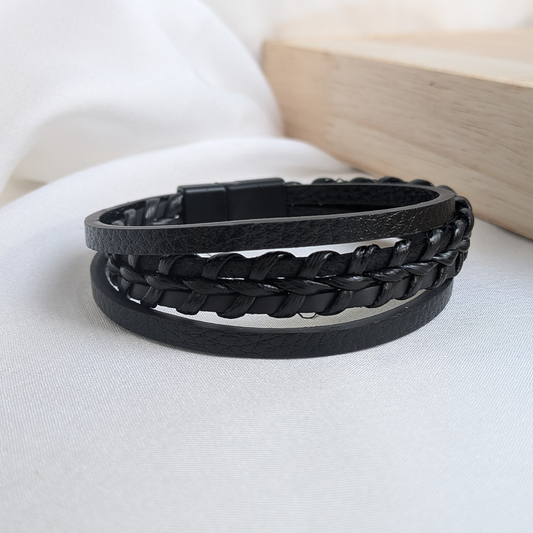 BlackForge Duo Leather Chain Look Bracelet For Men