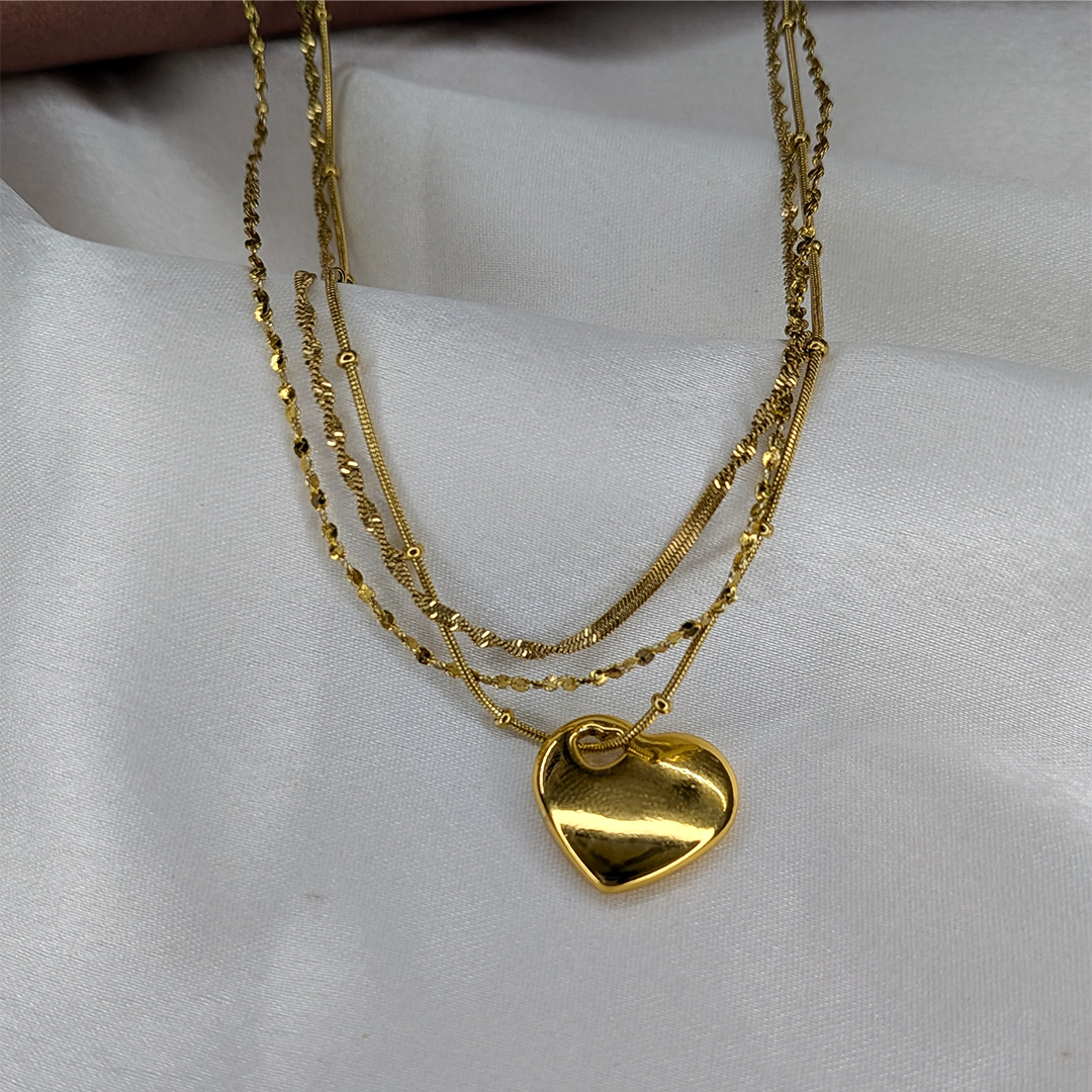 Gold Plated Triple Layered Heart With Hole Pendant For Girls & Women