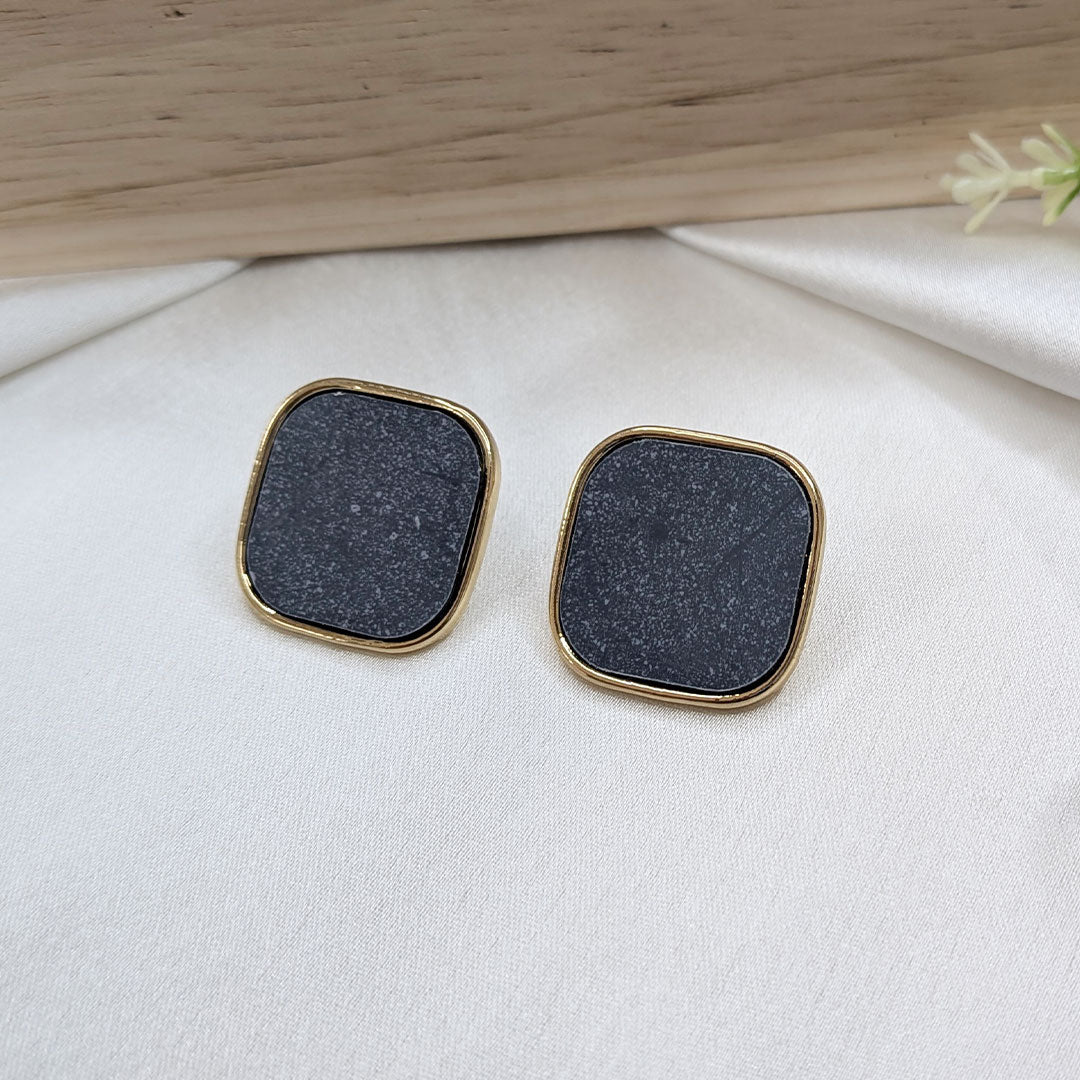 Chic Black & Gold Square Stud Earrings For Girls & Women