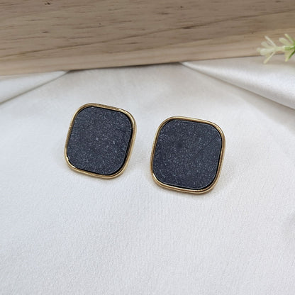 Chic Black & Gold Square Stud Earrings For Girls & Women