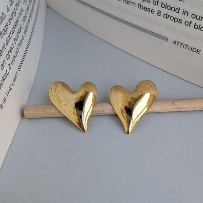 Contemporary Love Heart Gold Tone Stud Earrings For Girls & Women (Anti Tarnish)