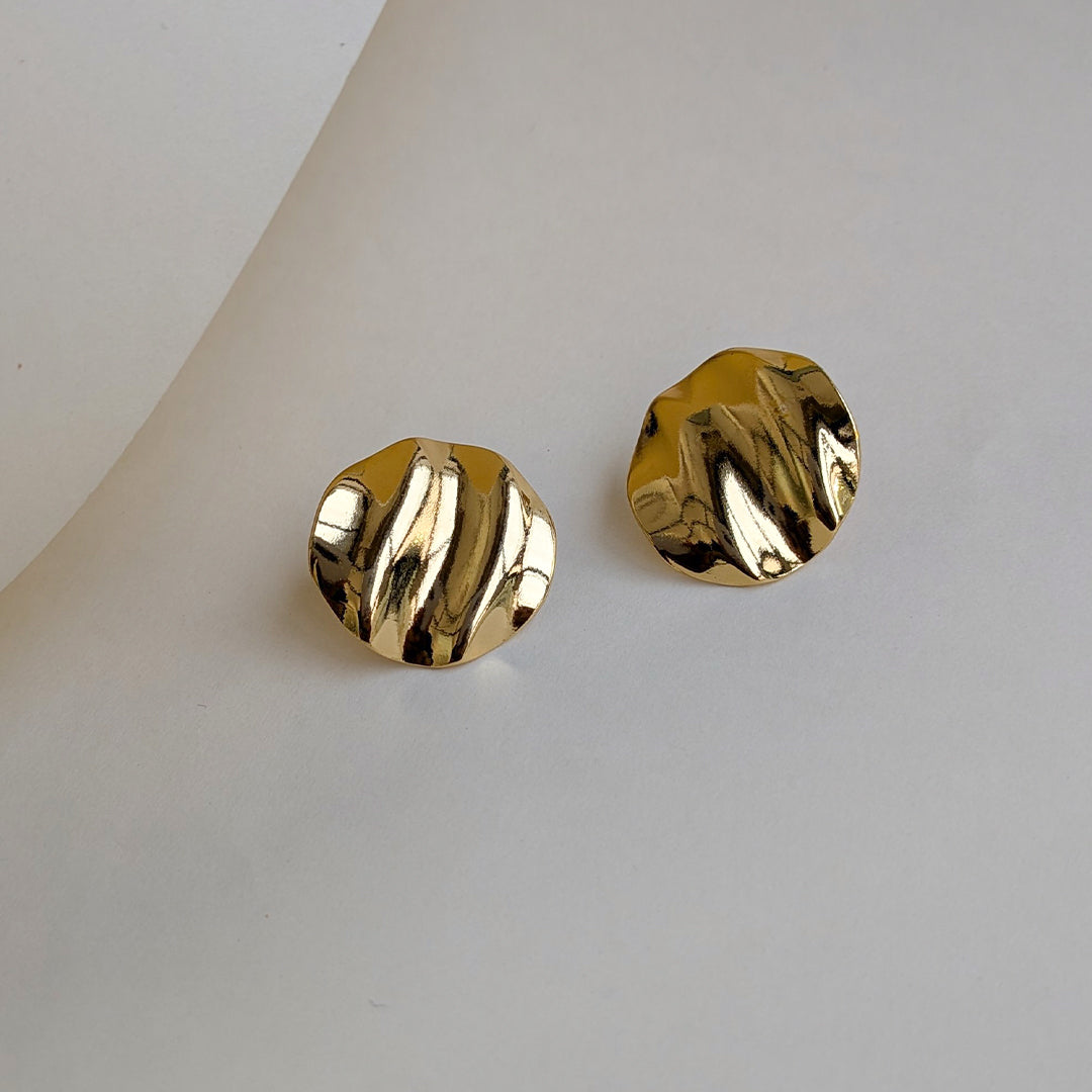 Golden Drift Round Stud Earrings For Girls & Women (Anti-Tarnish)