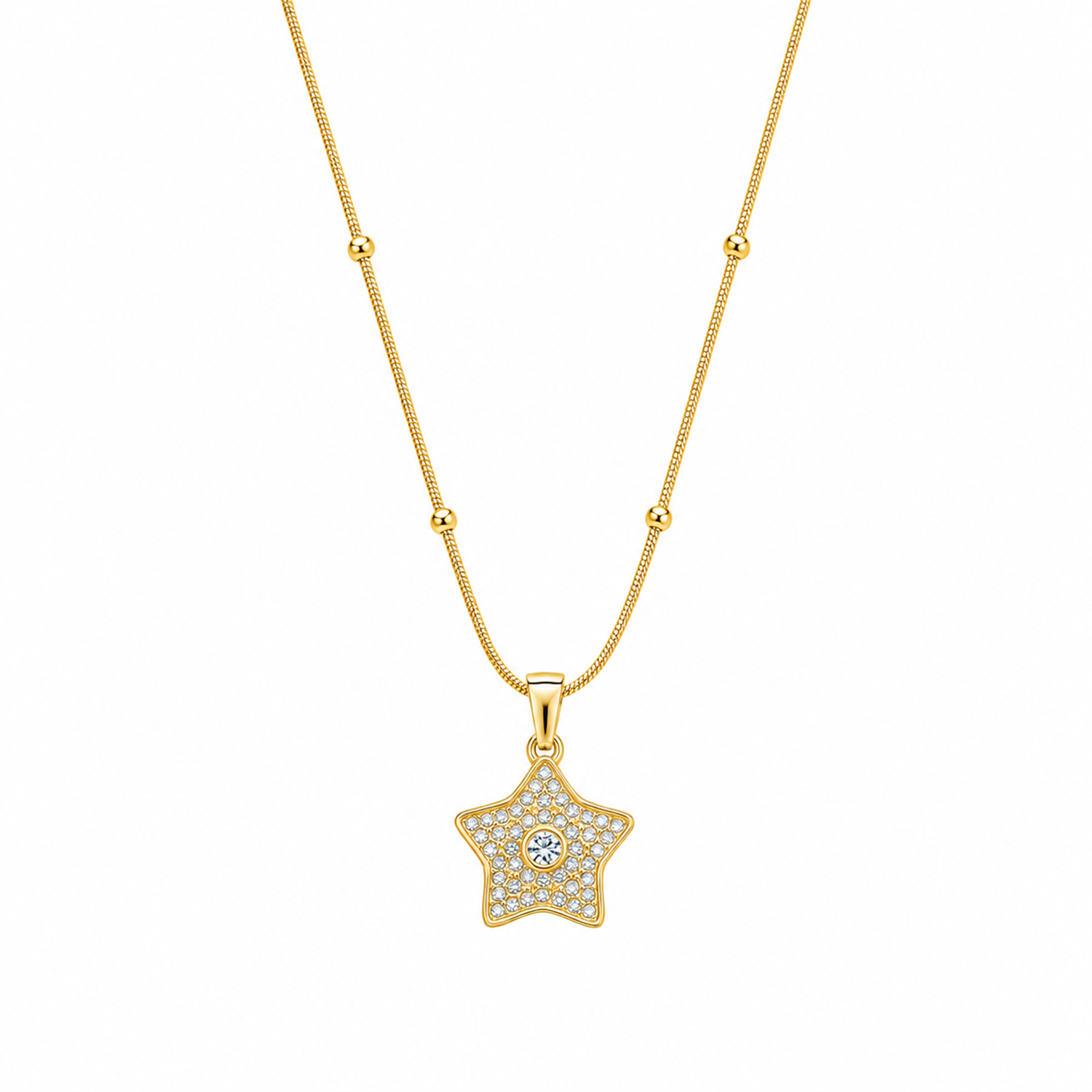 Star Central Stone Accented Beaded Chain Pendant for Girls & Women's