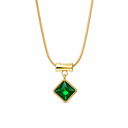 Square Zircon Pendant with Drum Connector For Girls & women