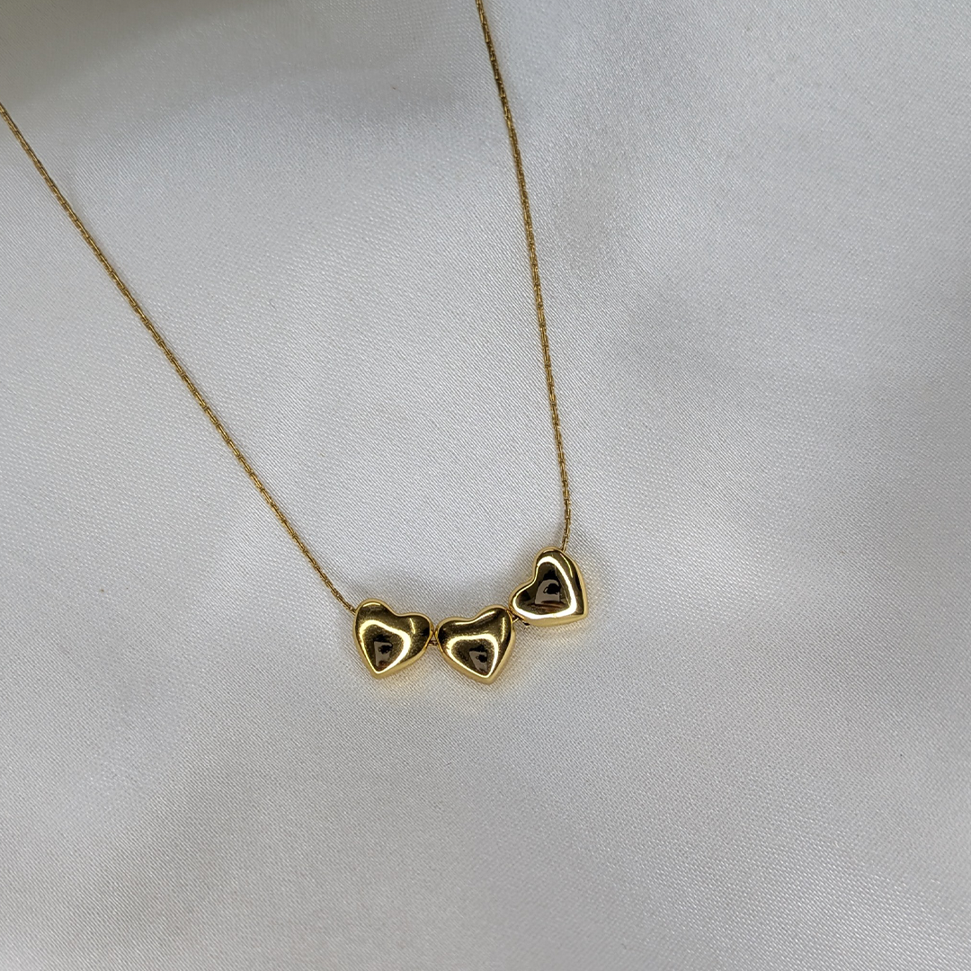 Gold Plated Triple Tiny Tangled Heart Stainless Steel Pendant For Girls & Women