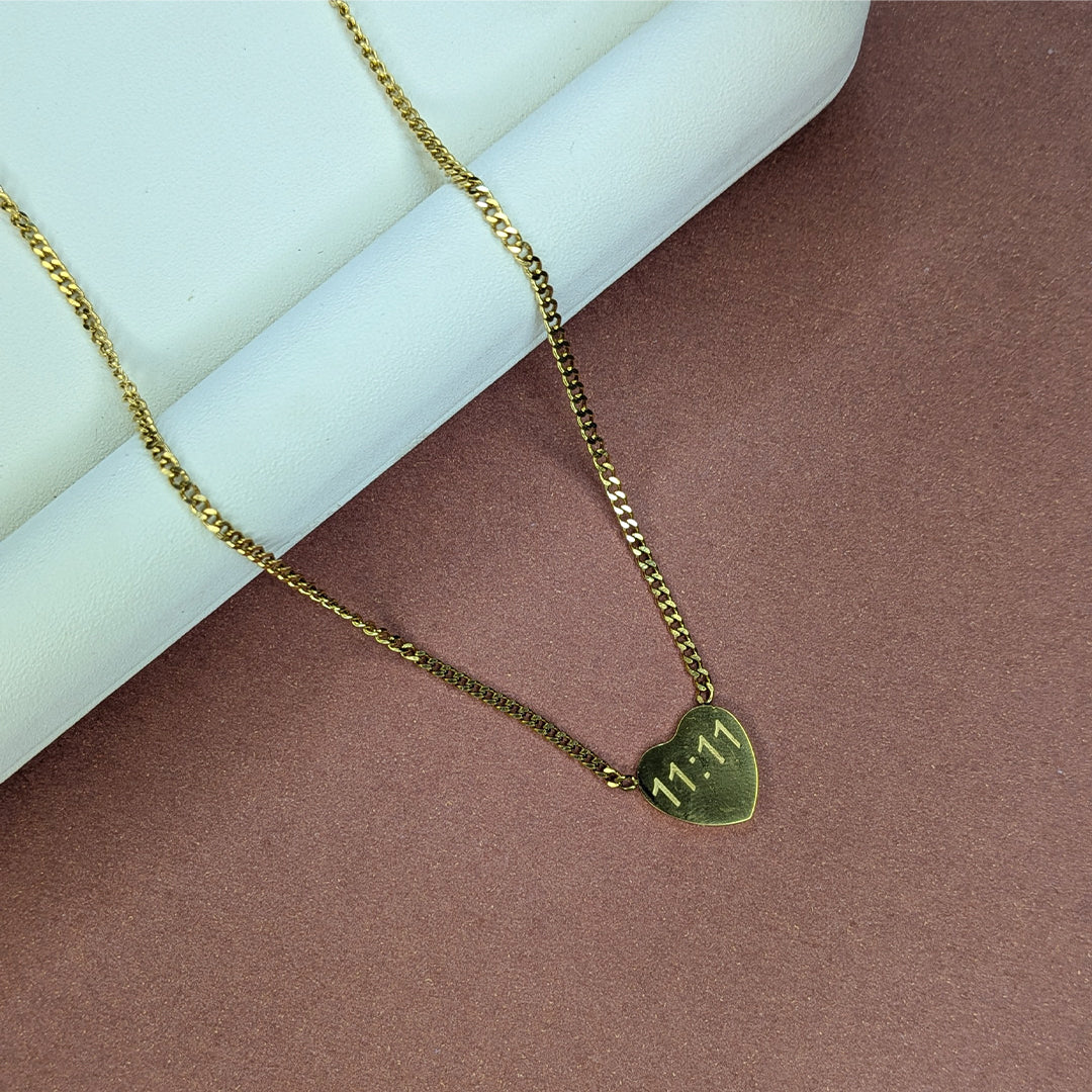 Dainty Gold Finish 11:11 Heart Pendant For Girls & Women