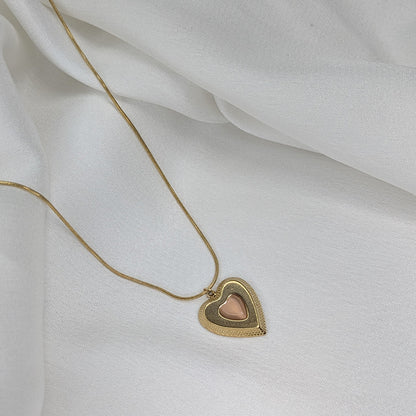 Gold Plated Dual Heart Pendant with Pink Stone for Women