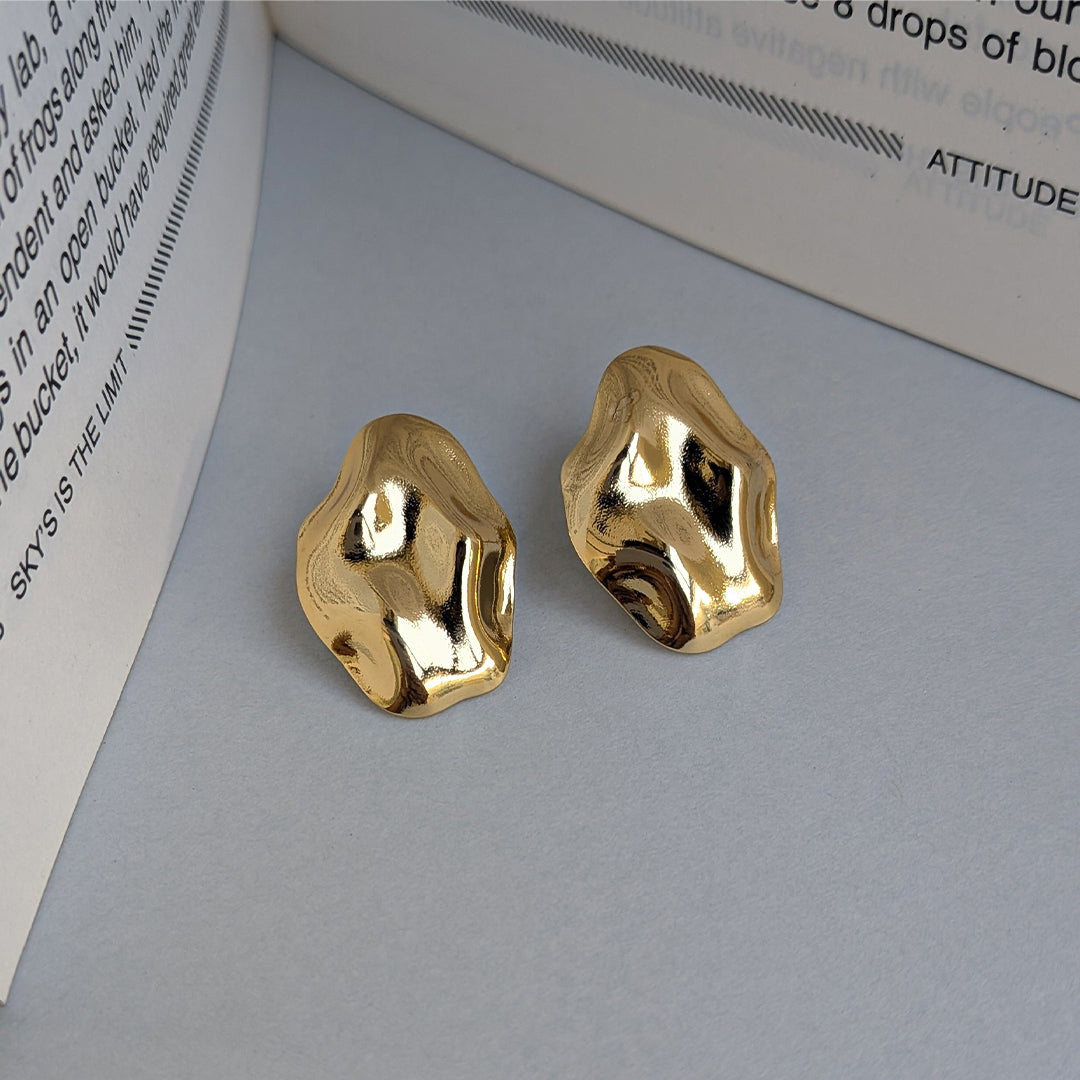 Gold Plated Abstract Pebble Gold Stud Earrings For Girls & Women (Anti Tarnish)