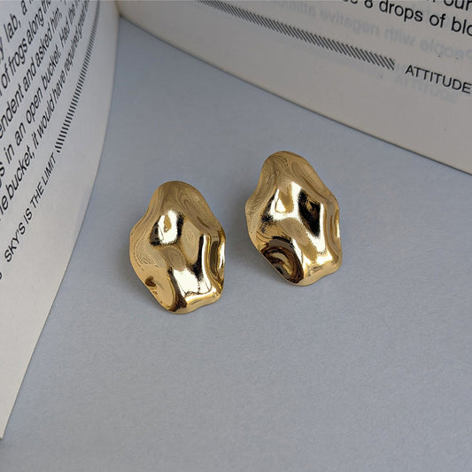 Gold Plated Abstract Pebble Gold Stud Earrings For Girls & Women (Anti Tarnish)