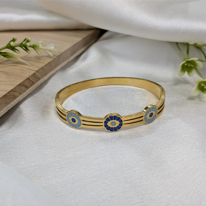 Gold Finish Triple Evil Eye Designer Enamel Bracelet For Girls & Women