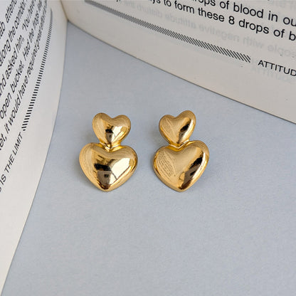 Double Heart Gold Tone Stud Earrings For Girls & Women (Anti Tarnish)