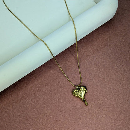 Gold Plated Trendy Dripping Heart Statement Pendant For Girls & Women