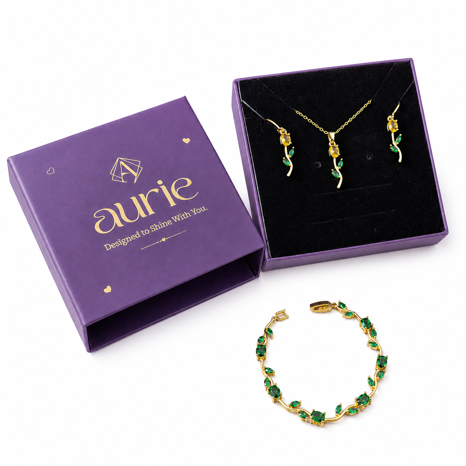Gold-Tone Tulip Jewelry Set with Beacelet for Women & Girls