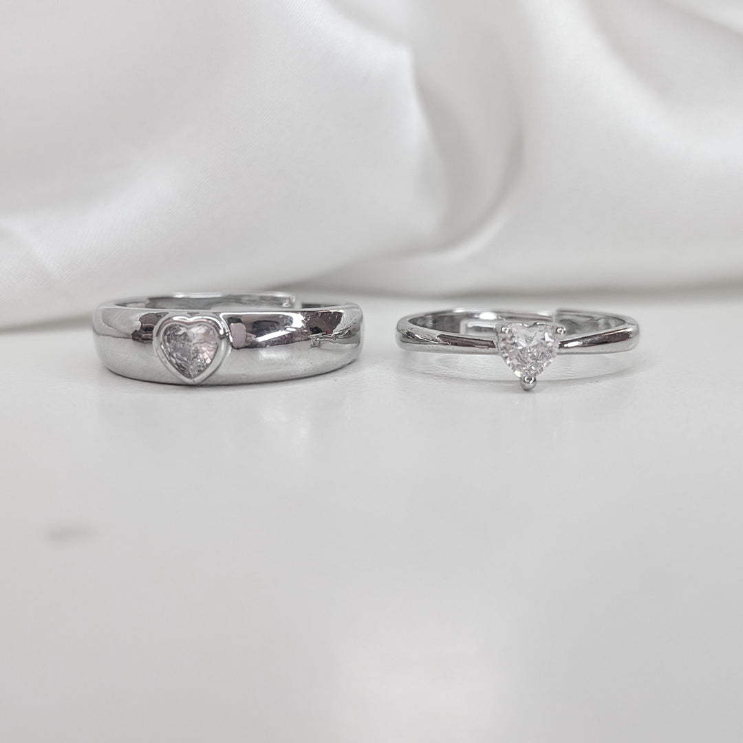 Romantic Heart-Cut American Diamond Couple Ring Set