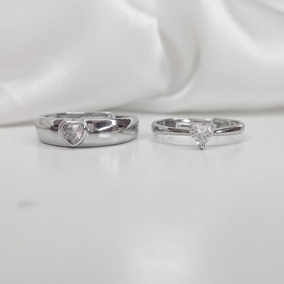 Romantic Heart-Cut American Diamond Couple Ring Set