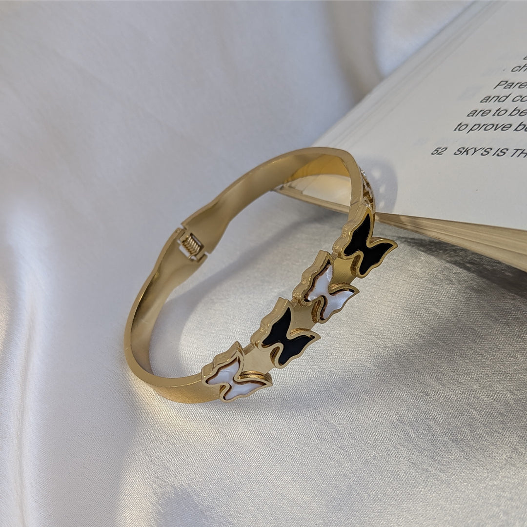 Elegant Gold Finish Black & White Butterfly Design Bracelet For Girls & Women