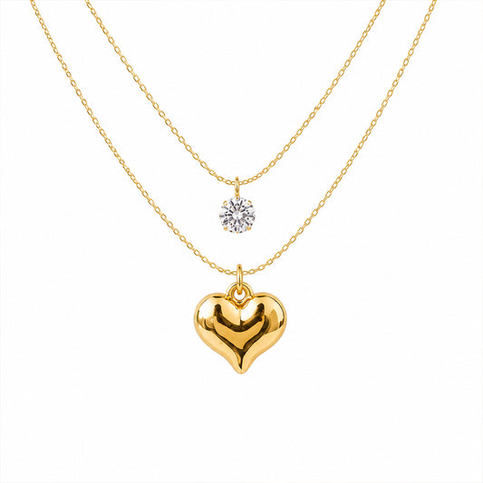 Heart & Crystal Stone Dual Layered Pendant For Girls & Women's