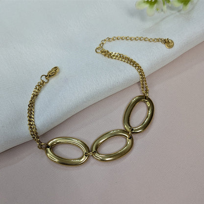 Gold Finish Geometric Oval Link Bracelet For Girls & Women (Anti-Tarnish)