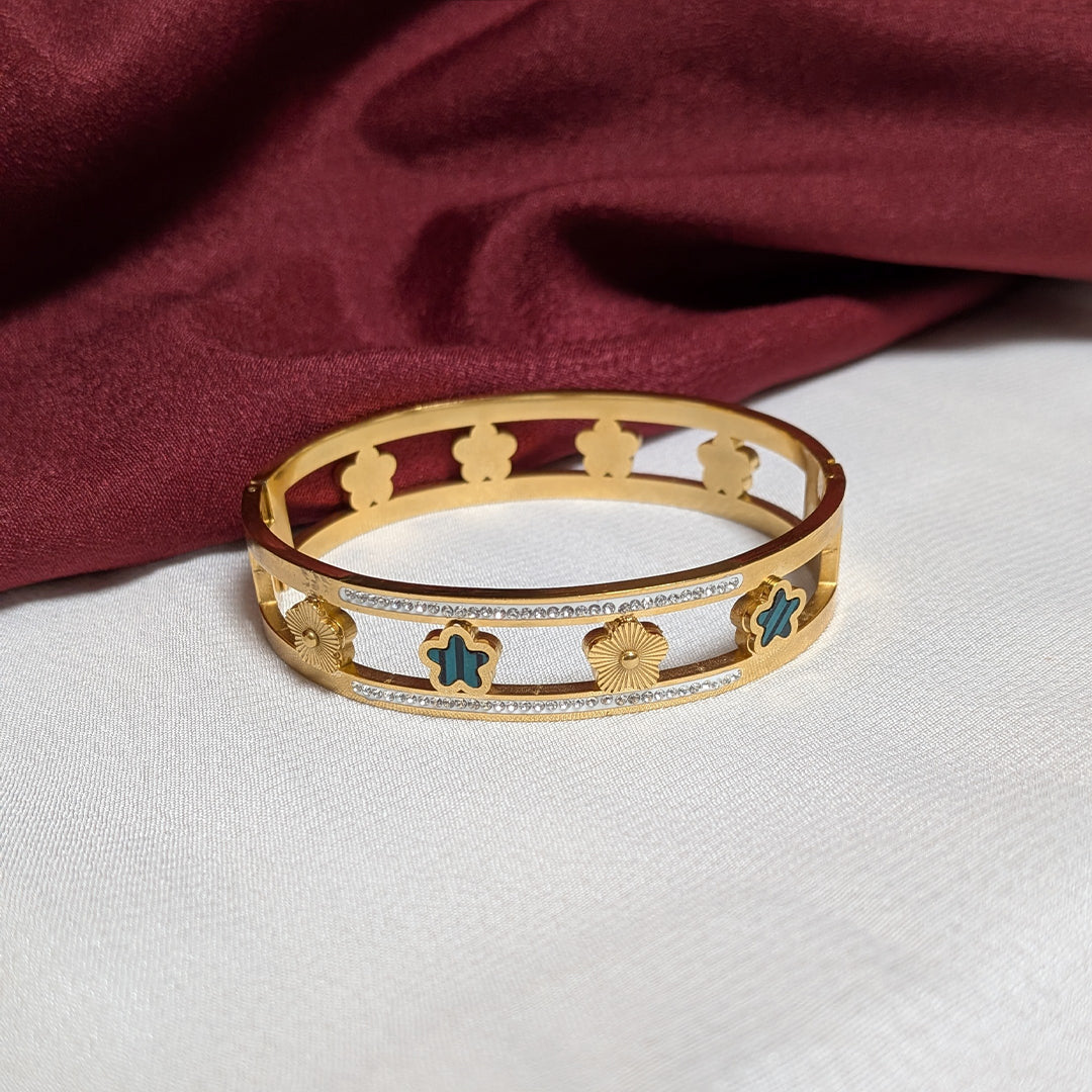 Gold Finish Floral Design With AD Stone Accents Bracelet For Girls & Women