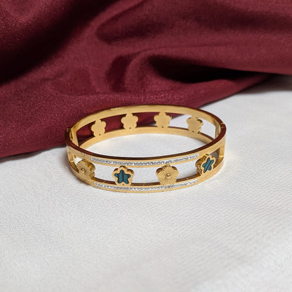 Gold Finish Floral Design With AD Stone Accents Bracelet For Girls & Women
