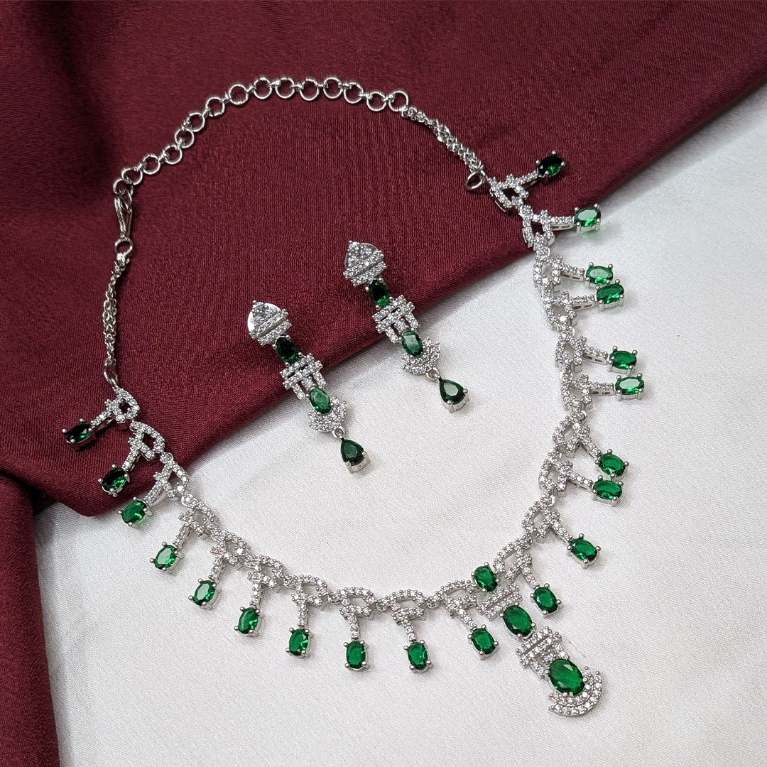 Luxury American Diamond Oval Drop Statement Necklace Set