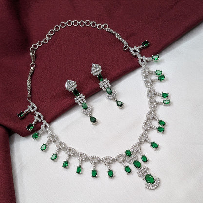Luxury American Diamond Oval Drop Statement Necklace Set