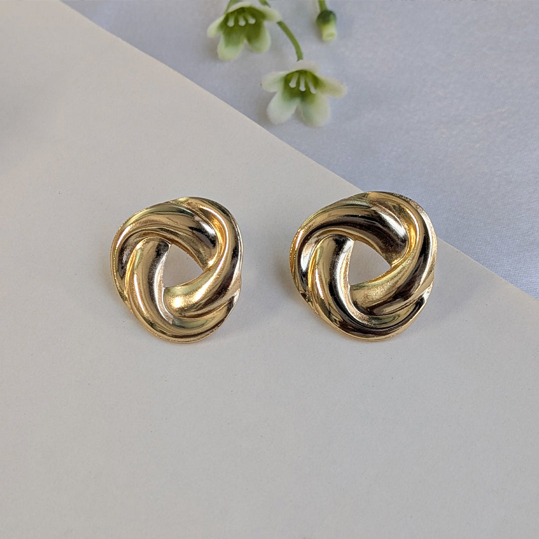 Golden Classic Twisted Knot Stud Earrings For Girls & Women (Anti Tarnish)