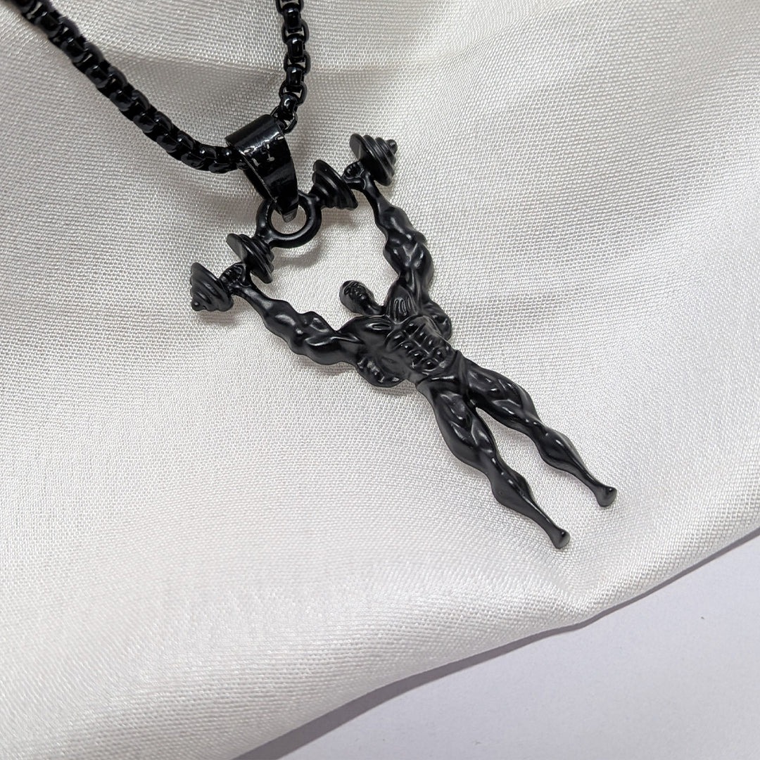 Gym Dumbbell Bodybuilder Charm Chain Pendant for Men & Boys