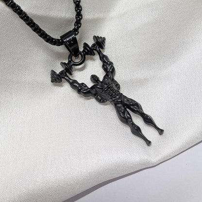 Gym Dumbbell Bodybuilder Charm Chain Pendant for Men & Boys