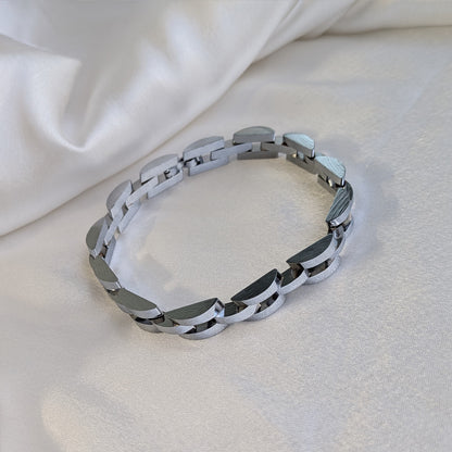 Vintage Silver Stainless Steel Chain Bracelet With Clasp For Men
