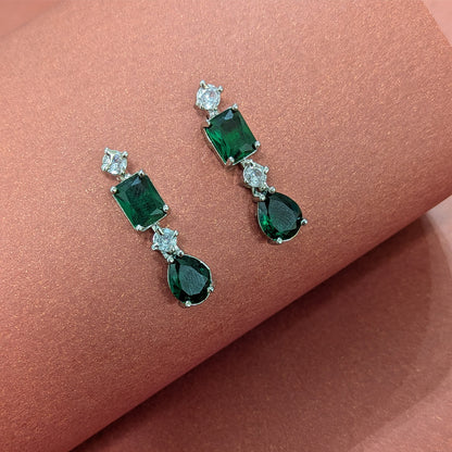 Silver Finish Classic Rectangular & Teardrop Stone Jewellery Set For Women