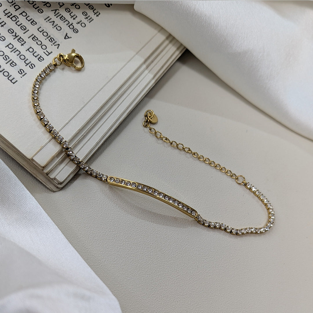 Stylish Gold Finish AD Cubic Zirconia Chain Bracelet For Girls & Women (Anti-Tarnish)