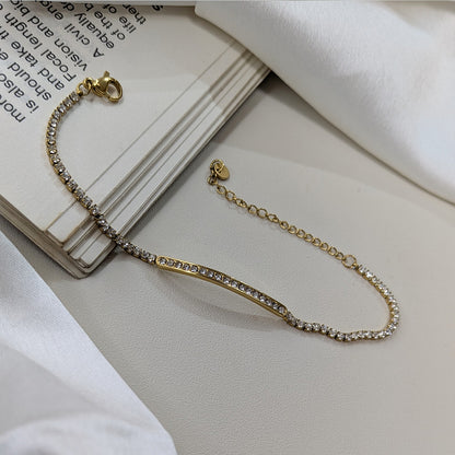 Stylish Gold Finish AD Cubic Zirconia Chain Bracelet For Girls & Women (Anti-Tarnish)