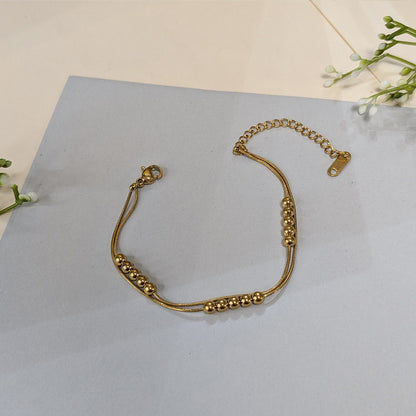 Stylish Gold Finish Beaded Double Layer Bracelet For Girls & Women (Anti-Tarnish)