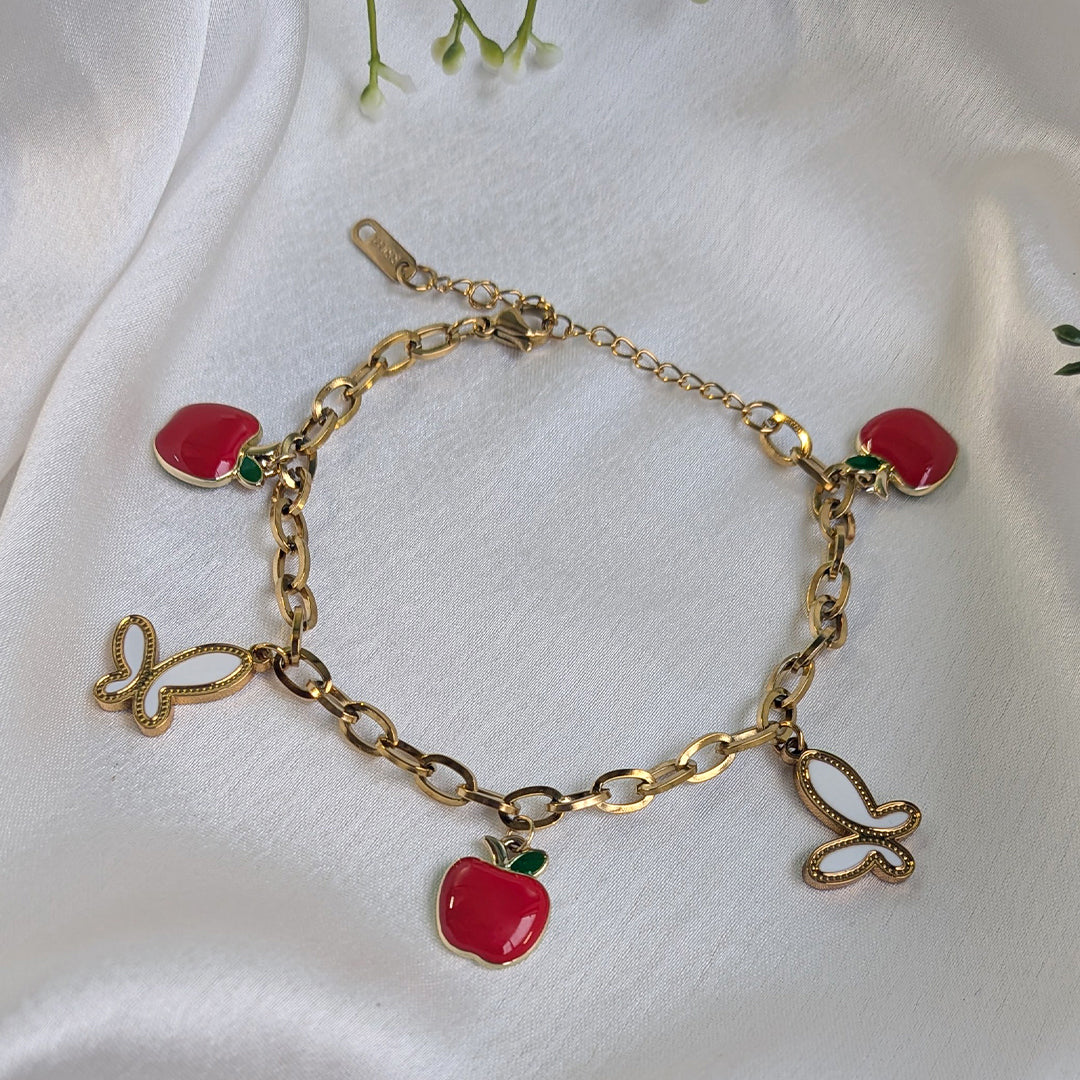 18 K Gold Plated Apple Blossom Butterfly Charm Chain Bracelet (Anti Tarnish)