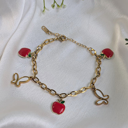 18 K Gold Plated Apple Blossom Butterfly Charm Chain Bracelet (Anti Tarnish)