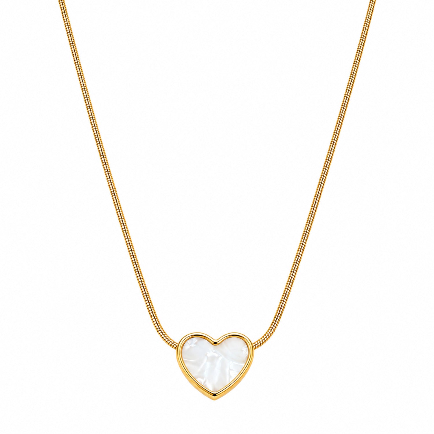 Gold Tone Heart Pendant with Pearl Effect Inlay for Girls and Women
