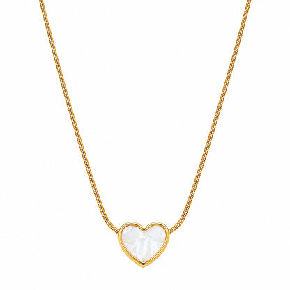 Gold Tone Heart Pendant with Pearl Effect Inlay for Girls and Women