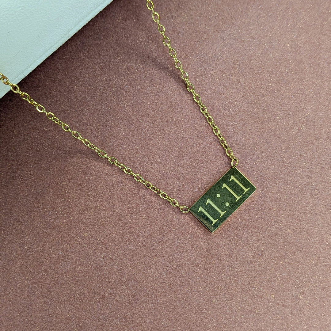 Gold Plated 11:11 Rectangle Pendant For Girls & Women