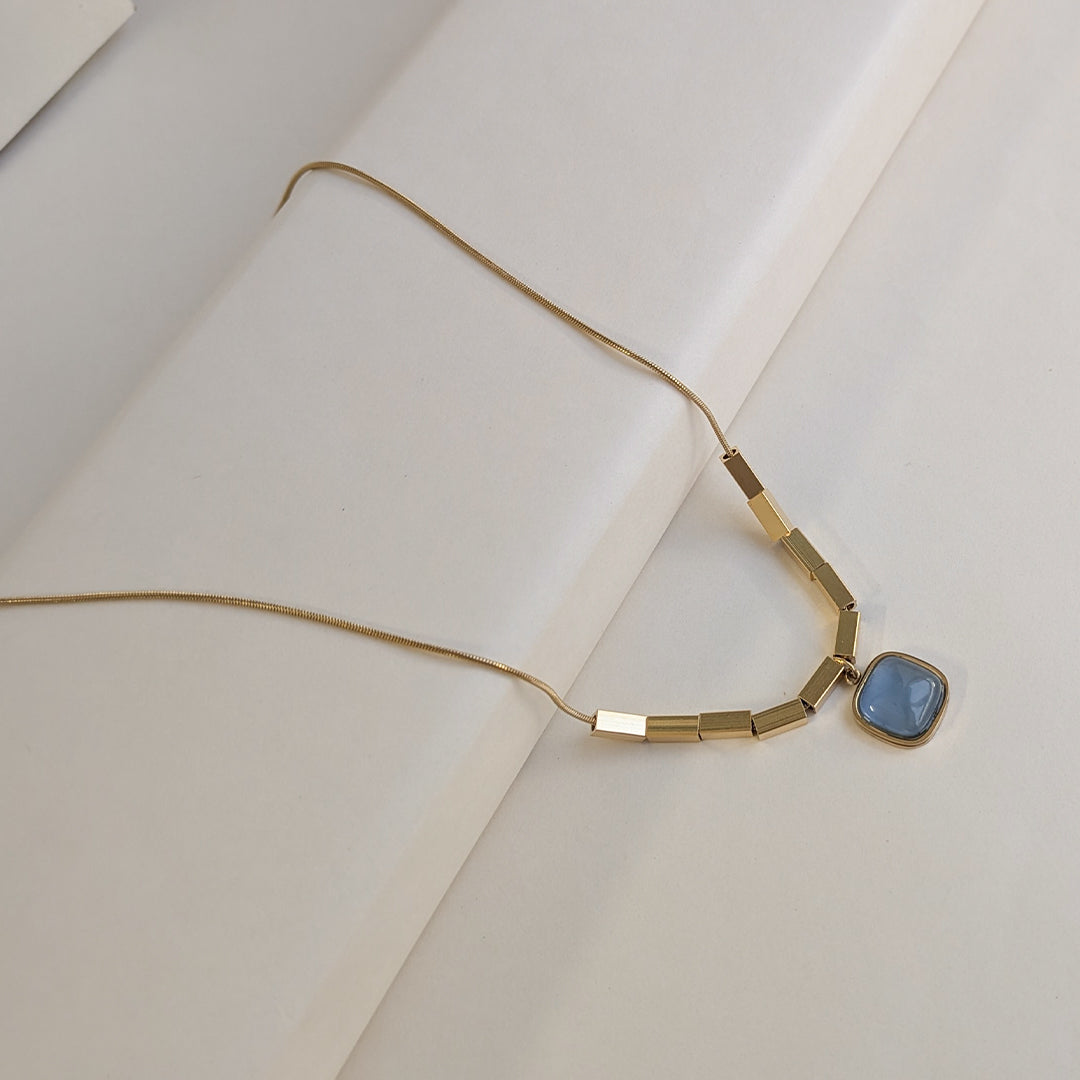 Gold Plated Square Grey Stone Geometric Pendant For Girls & Women