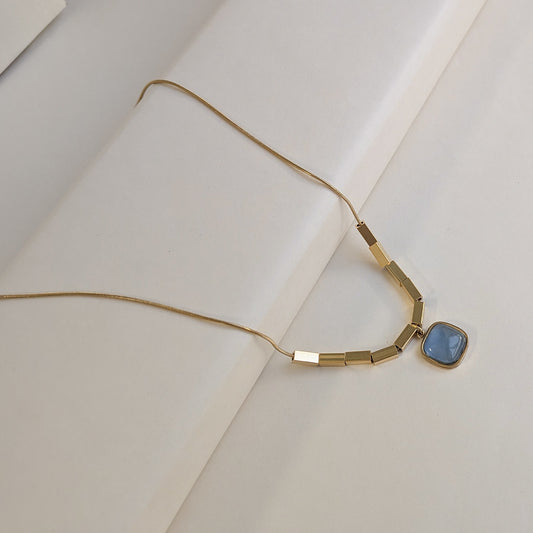 Gold Plated Square Grey Stone Geometric Pendant For Girls & Women