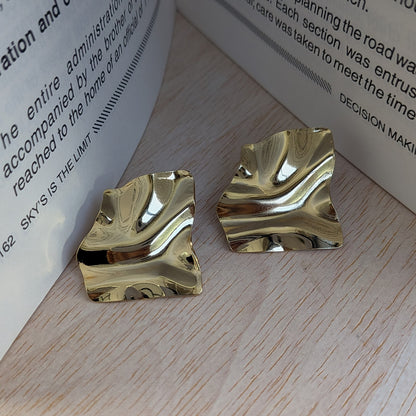 Gold Tone Abstract Wave Stud Earrings For Girls & Women (Anti-Tarnish)