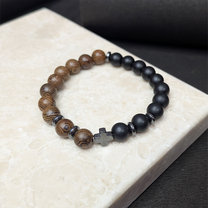 Wooden & Matte Onyx Bead Bracelet for Men & Boys