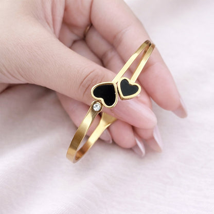 18K Gold Plated Double Heart Open Cuff Bracelet for Women & Girls