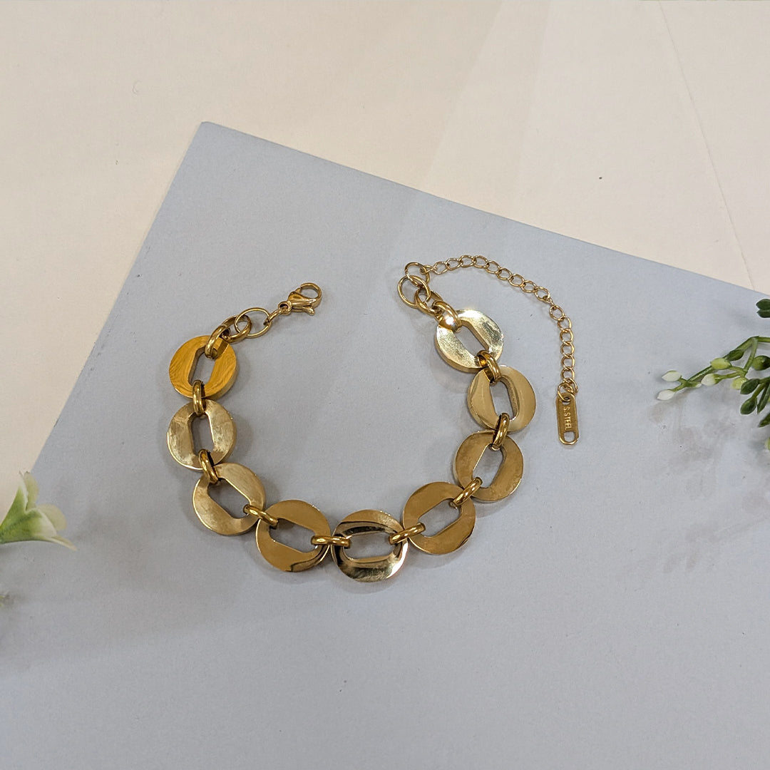 Gold Finish Circular Disc Link Bracelet For Girls & Women (Anti-Tarnish)